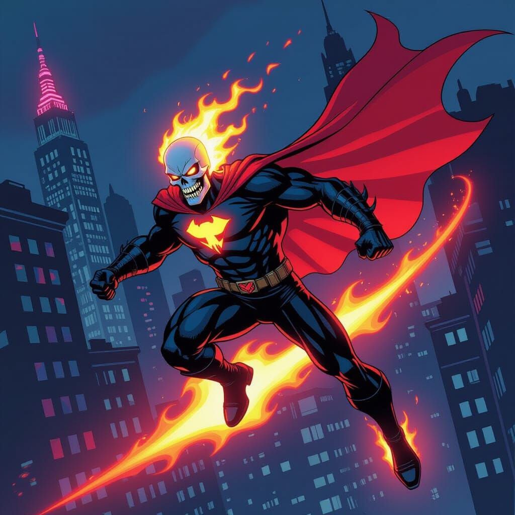 Ghost Rider Mighty Mouse Hybrid Soaring Through Neon City