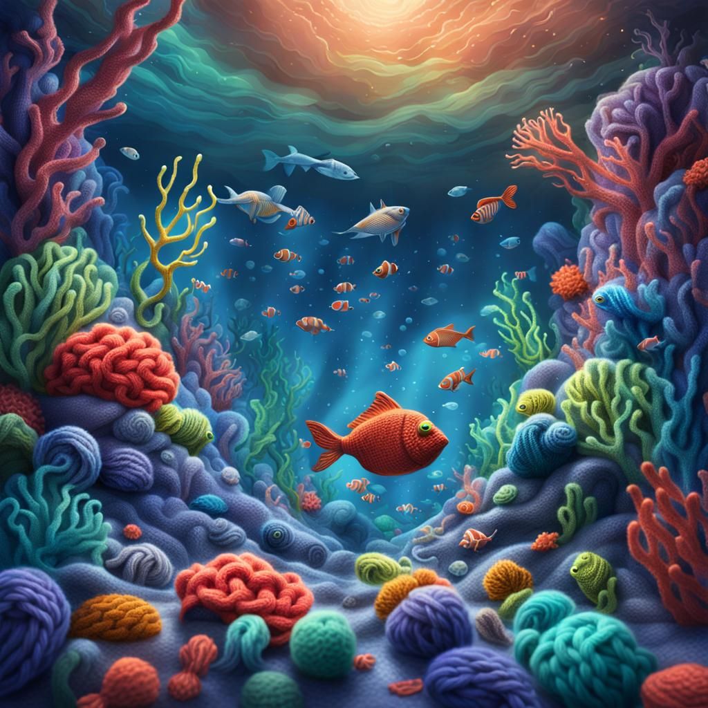 Knitted Deep Sea Bed with Coral in Pastel Colors