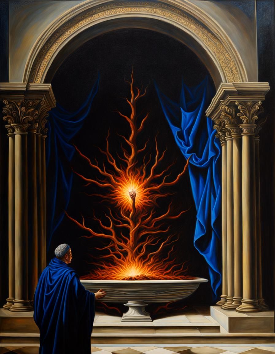Dramatic Oil Painting of Sacrifice with Royal Blue