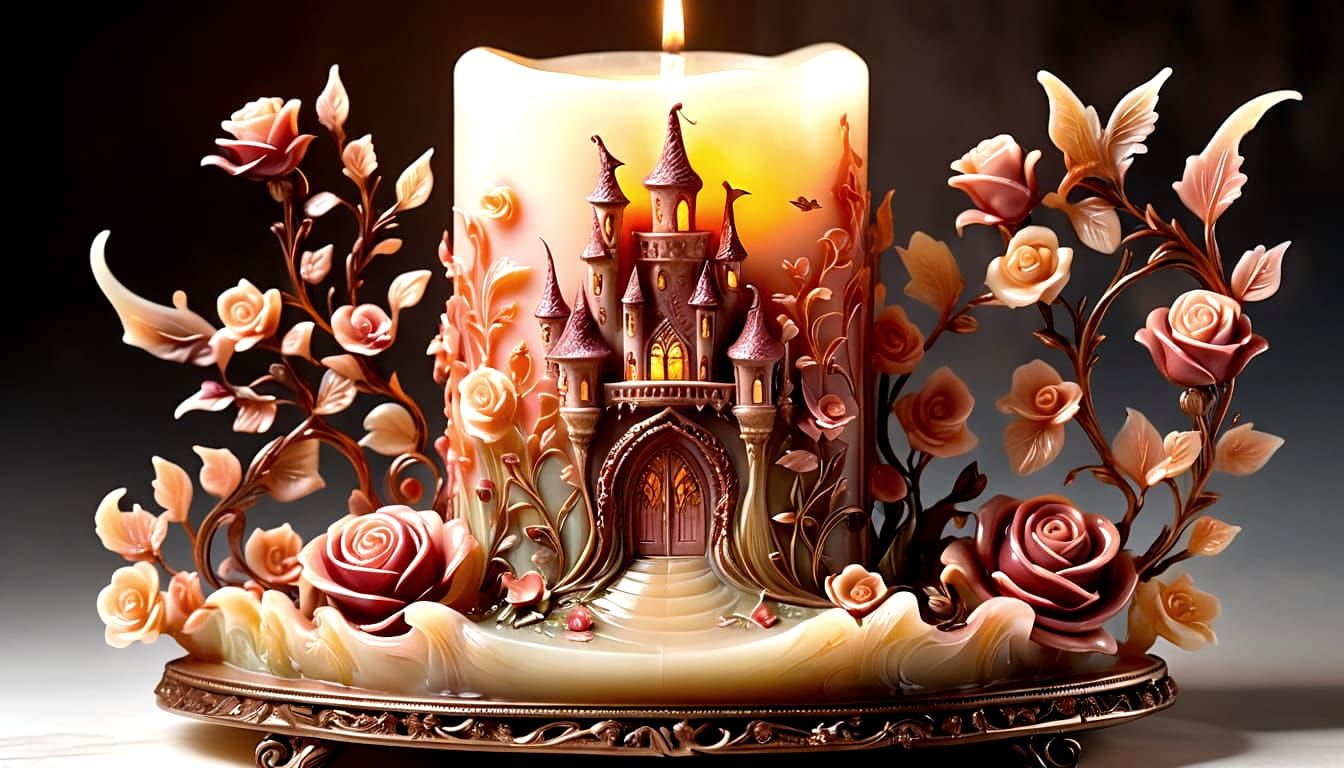 Art Nouveau Castle Wax Sculpture with Fairies