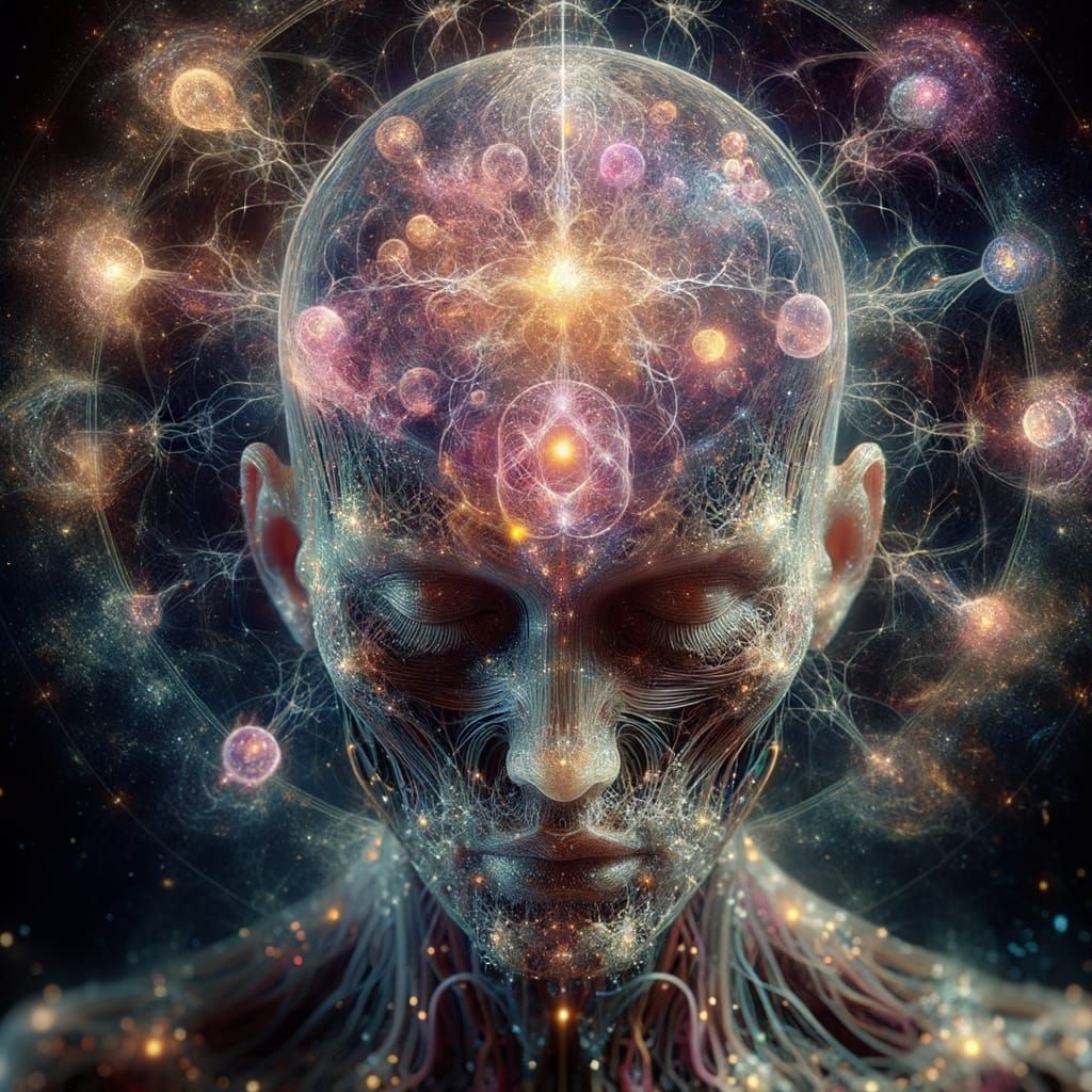 Meditating Figure With Cosmic Galaxy Skull