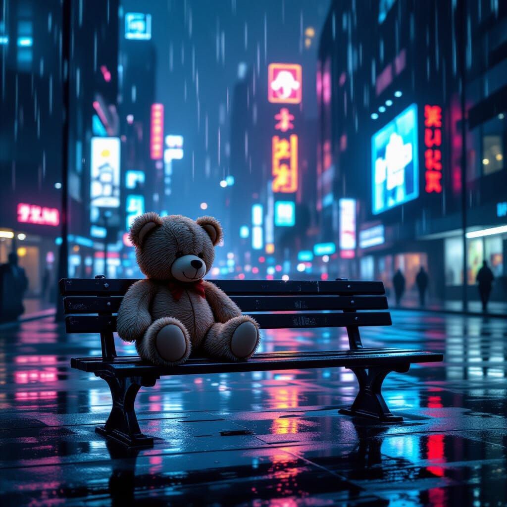 Teddy Bear in Neon City Park