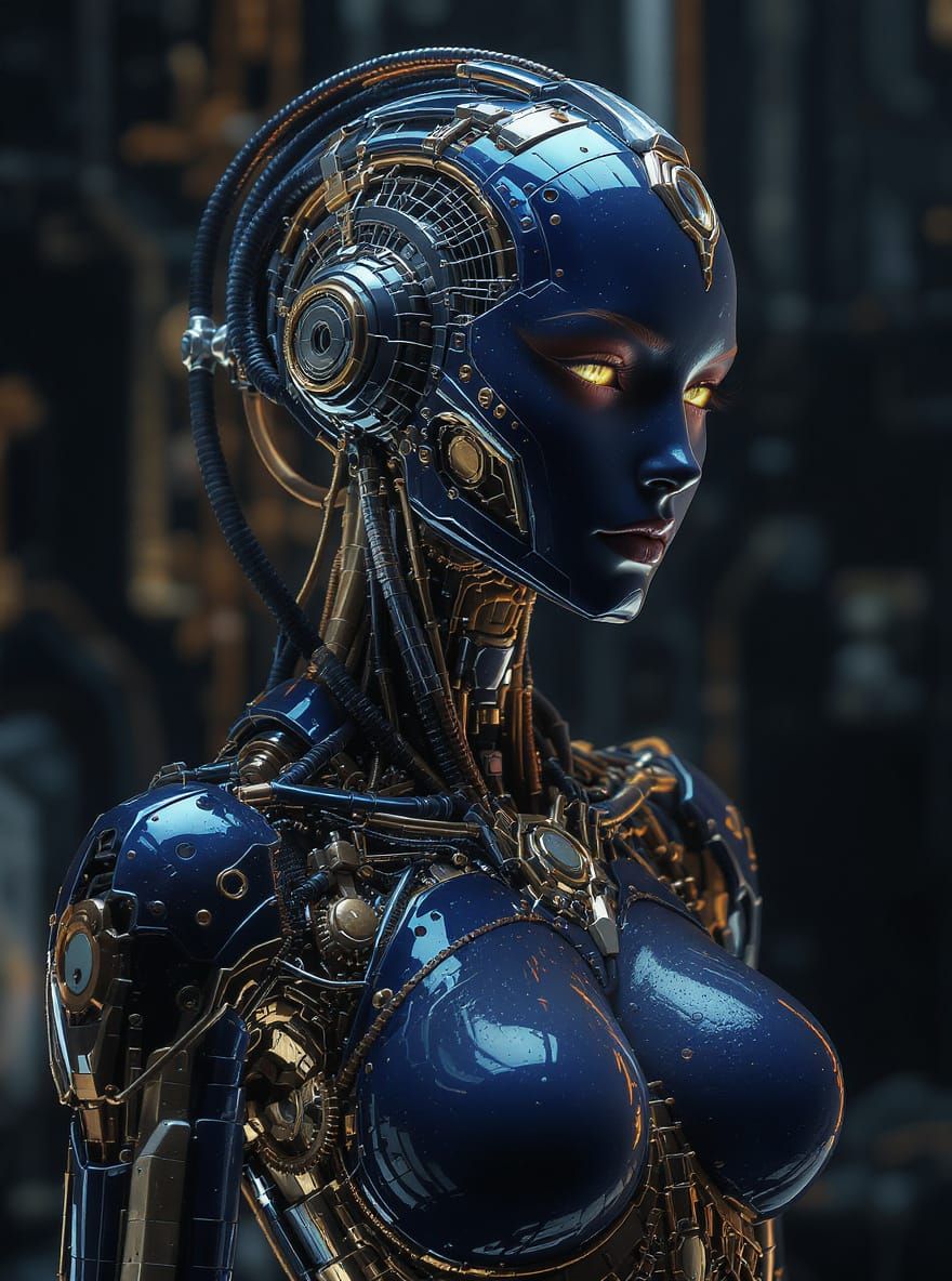 Futuristic Cyborg Woman in Cyberpunk Steampunk Style