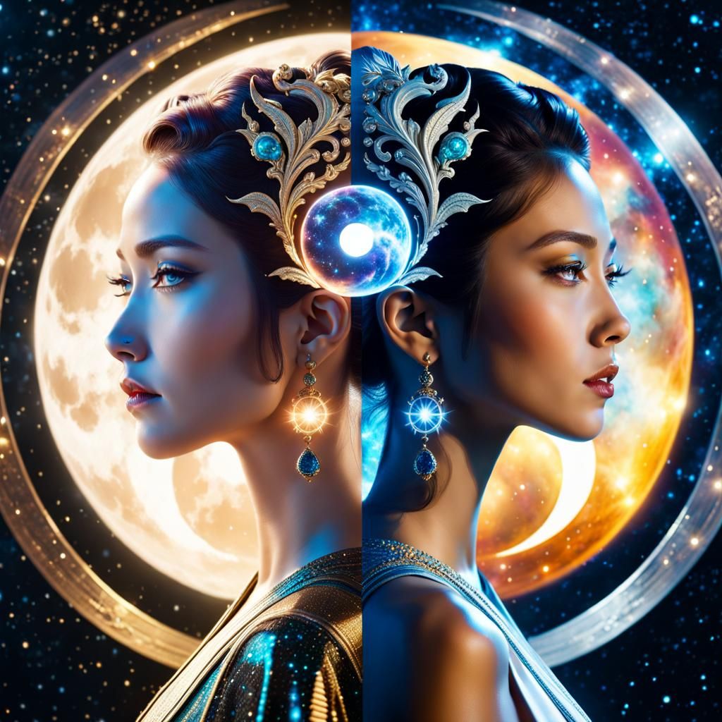 Yin and Yang Goddess: Cosmic Duality Portrait
