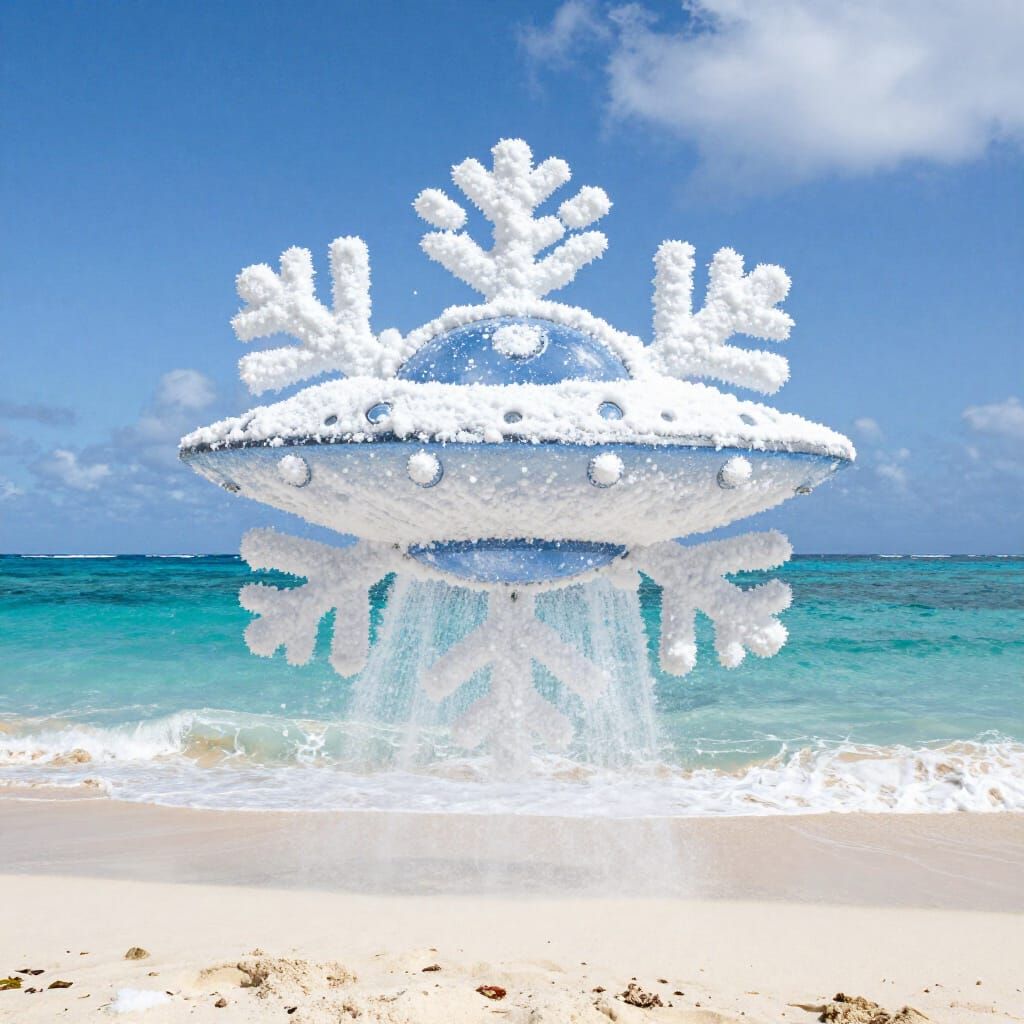 UFO Snowflake Snowing on Caribbean Beach