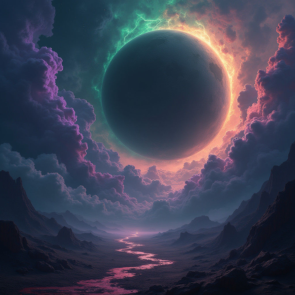 Hellish Wormhole Swallows Dark Moon, Matte Painting