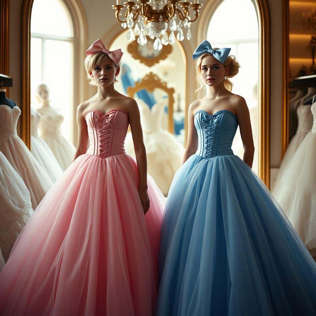 Elegant Blonde Boys in Quinceanera Gowns with Lavish Bows