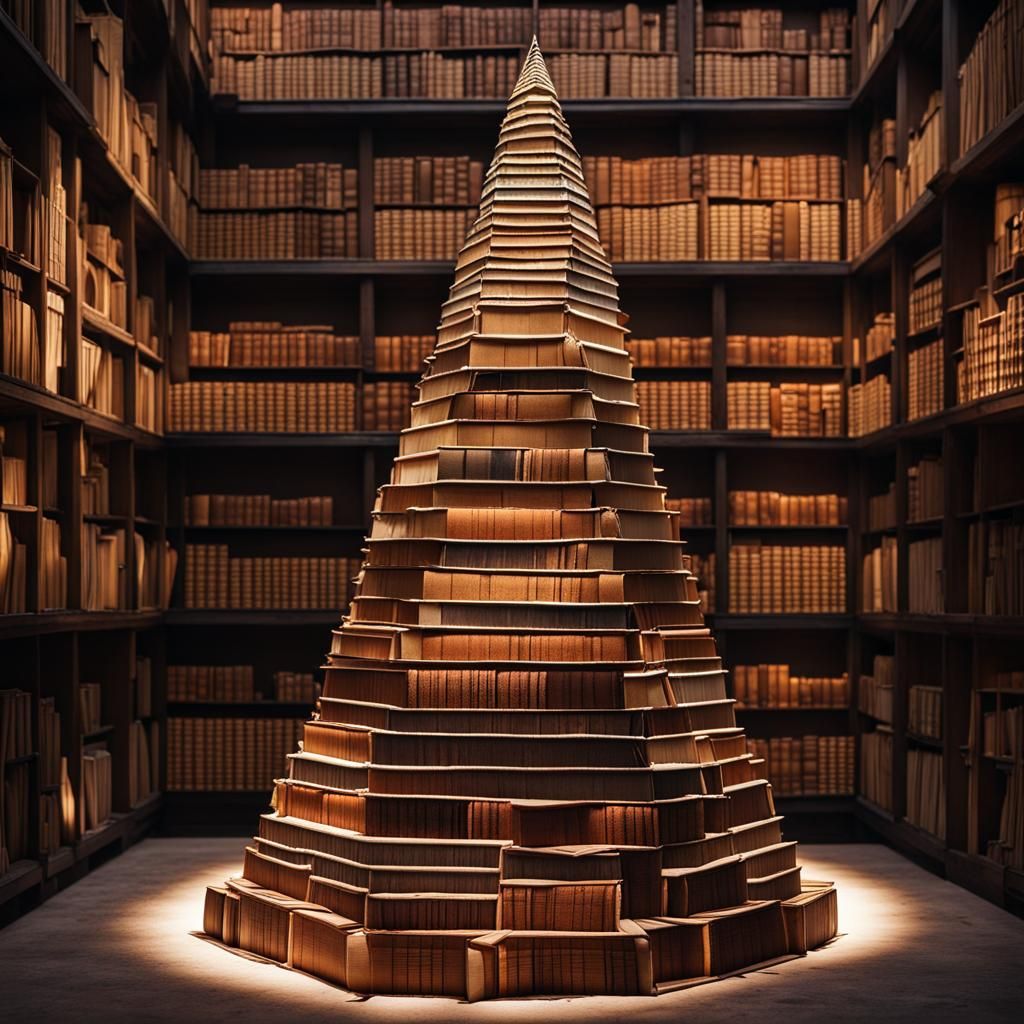 Breathtaking Pyramid of Books Lit by Skylight