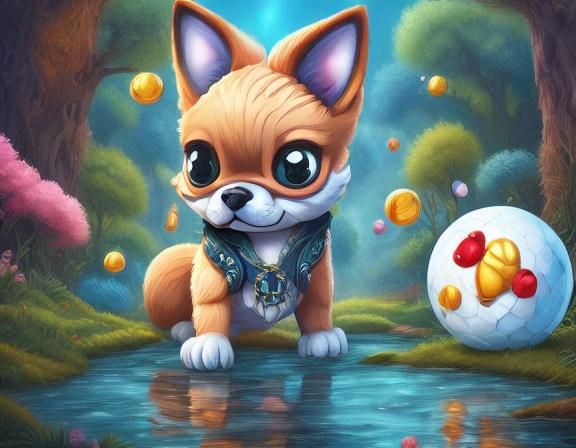 Playful Chibi Boston Terrier with Ball