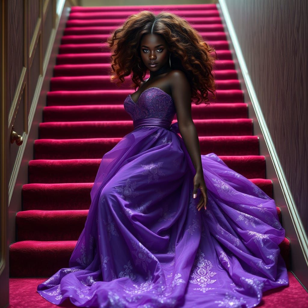 Ebony Goddess Descends in Vibrant Fantasy Gown