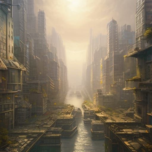 Detailed Mesopunk City Concept Art