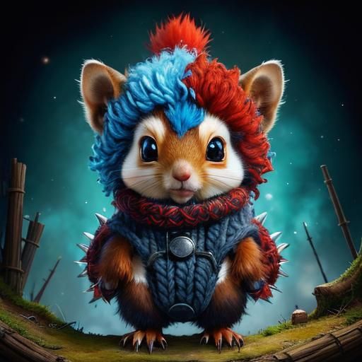 Cute Fluffy Red Baby Squirrel in Knitted Yarn