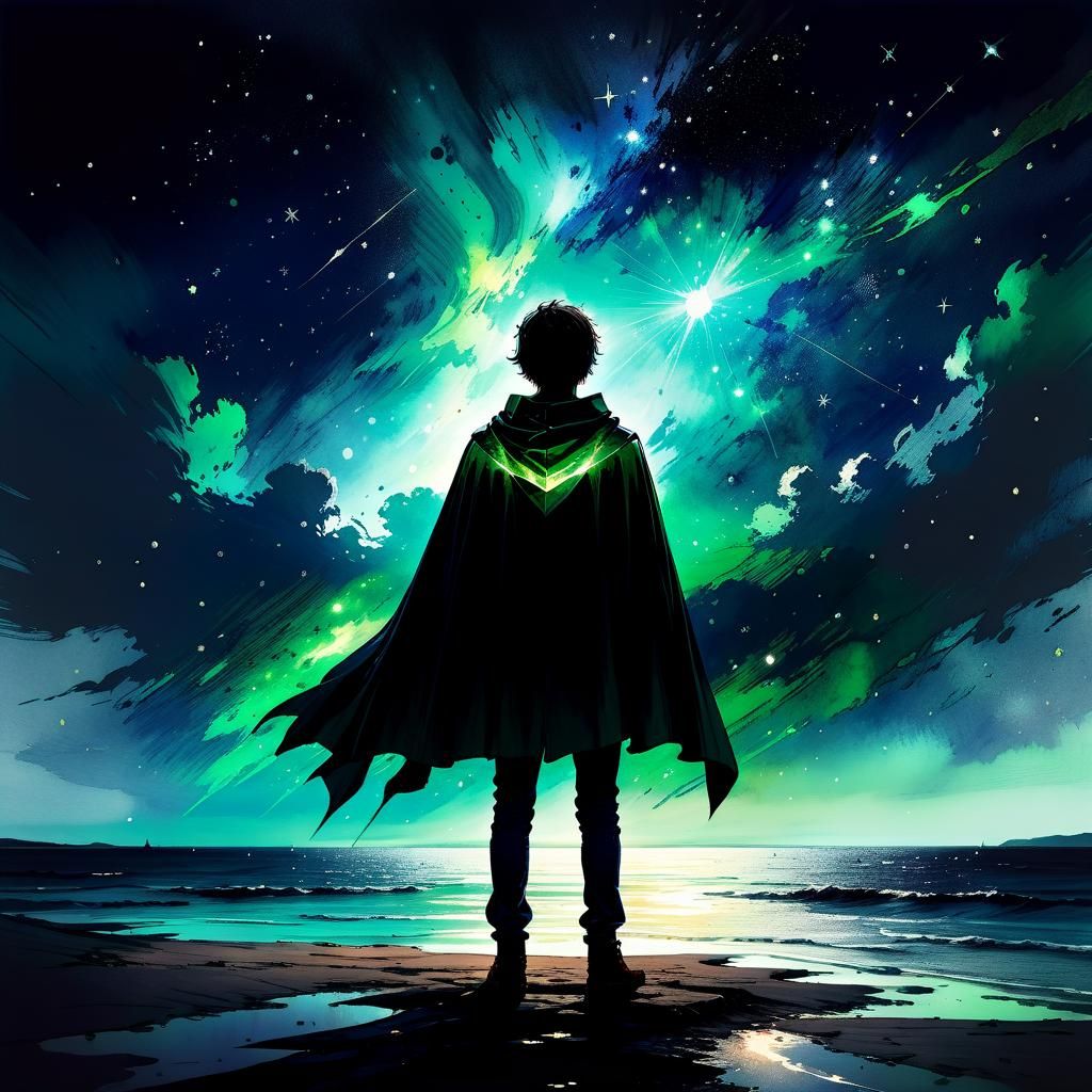 Constellation Silhouette on the Sea: Watercolor Illustration