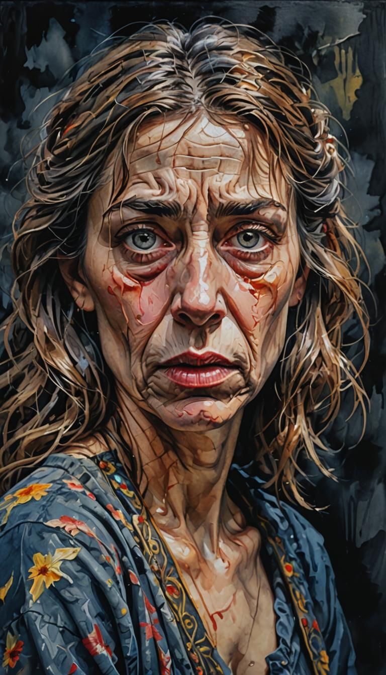 Sadness Embodied: Hyperrealistic Gouache Impressionist Maste...