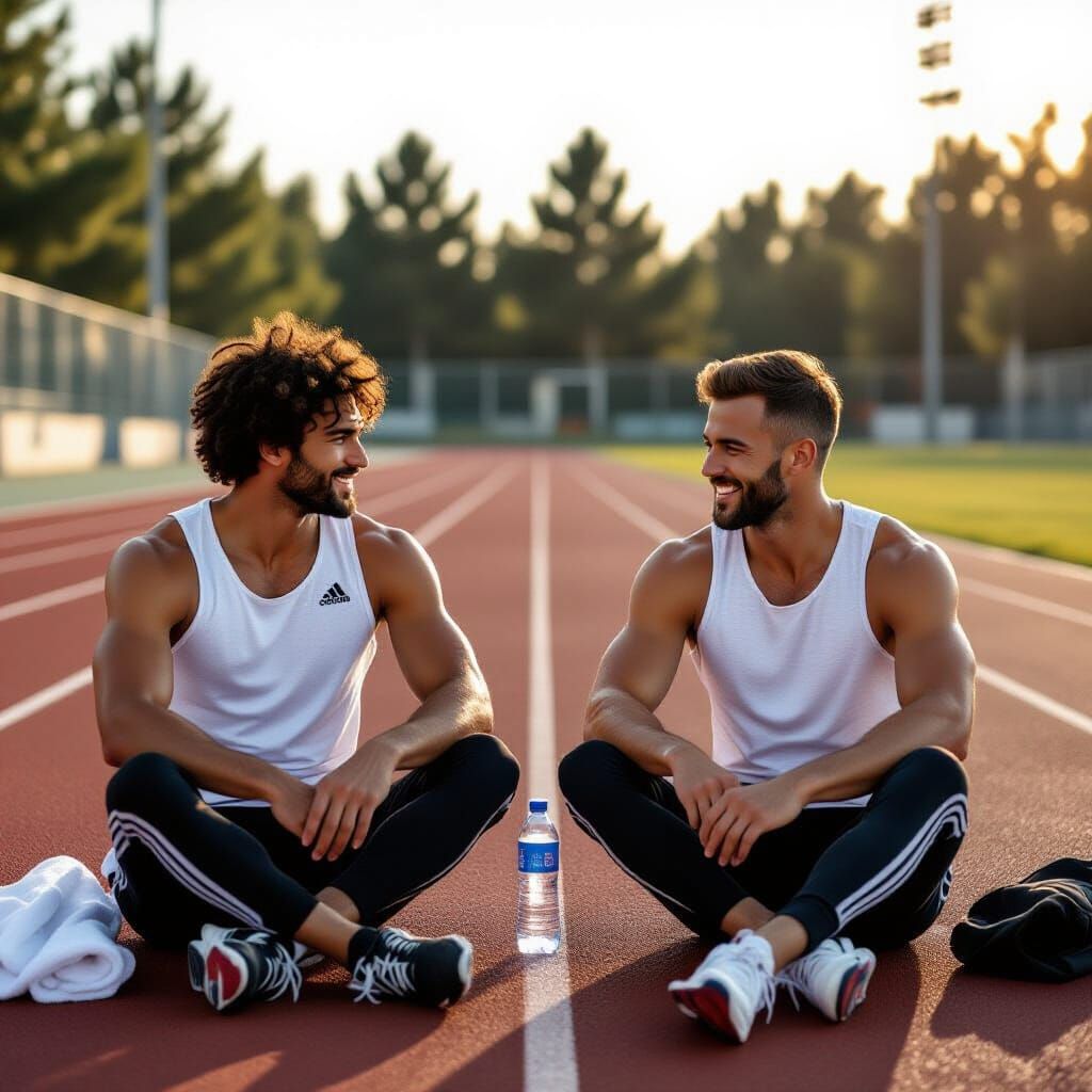 Early Morning Track Scene with Two Athletes