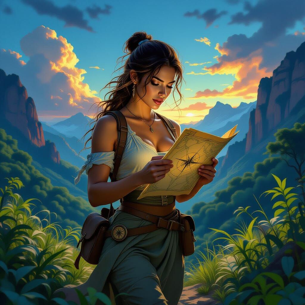 Renaissance Woman Navigates National Park at Dawn