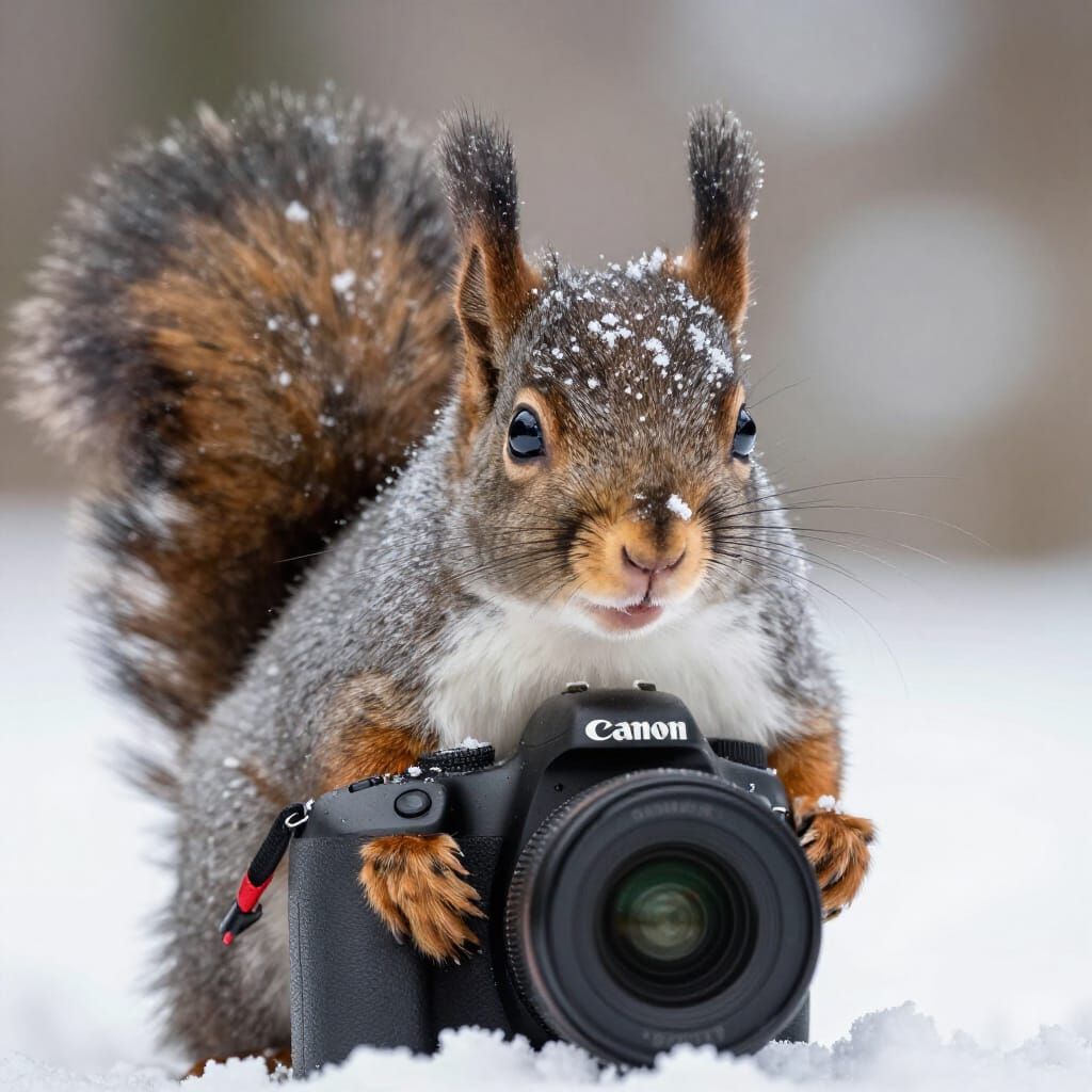 Grey Squirrel with Snow on Head - Professional Portrait