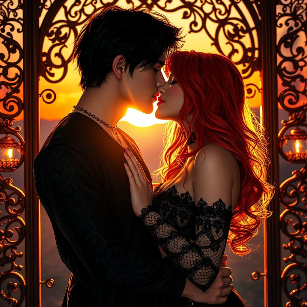 Romantic Goth Couple in Manga Style