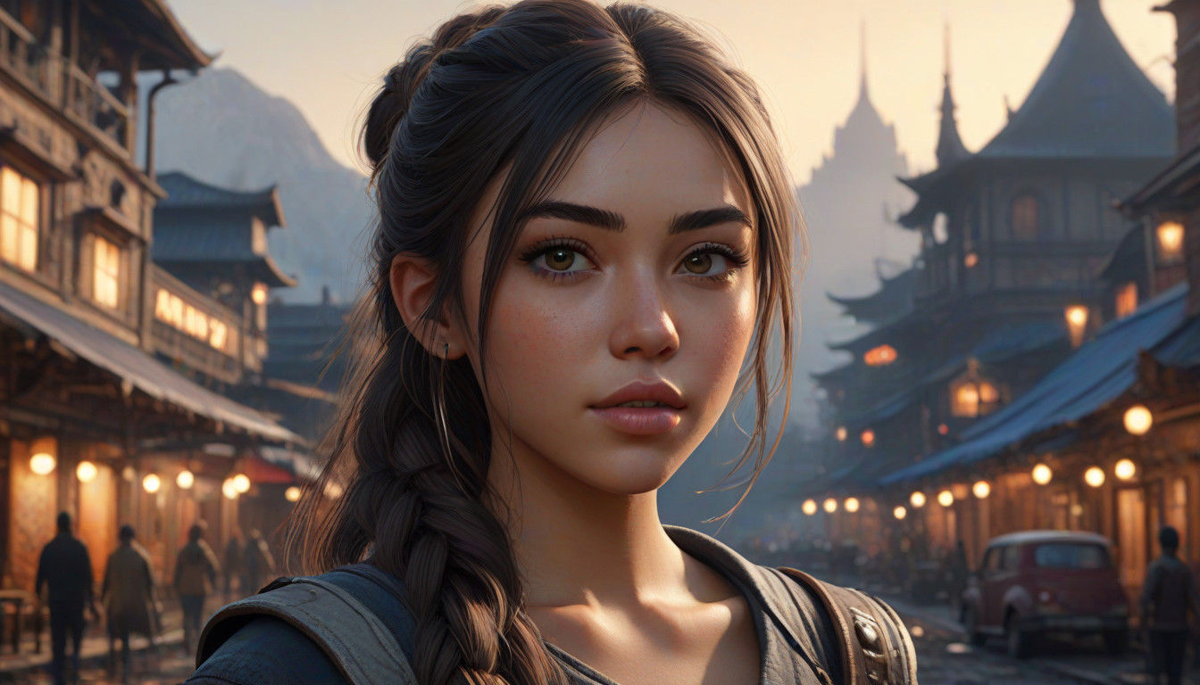 Portrait of a Girl in a Fantastical Evening Landscape