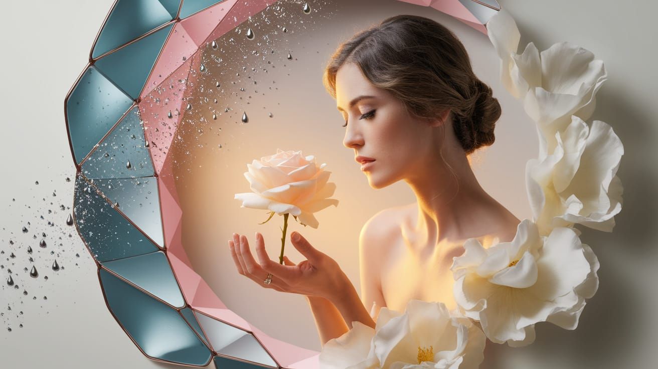 Woman with Rose in Bas-Relief with Geometric Details