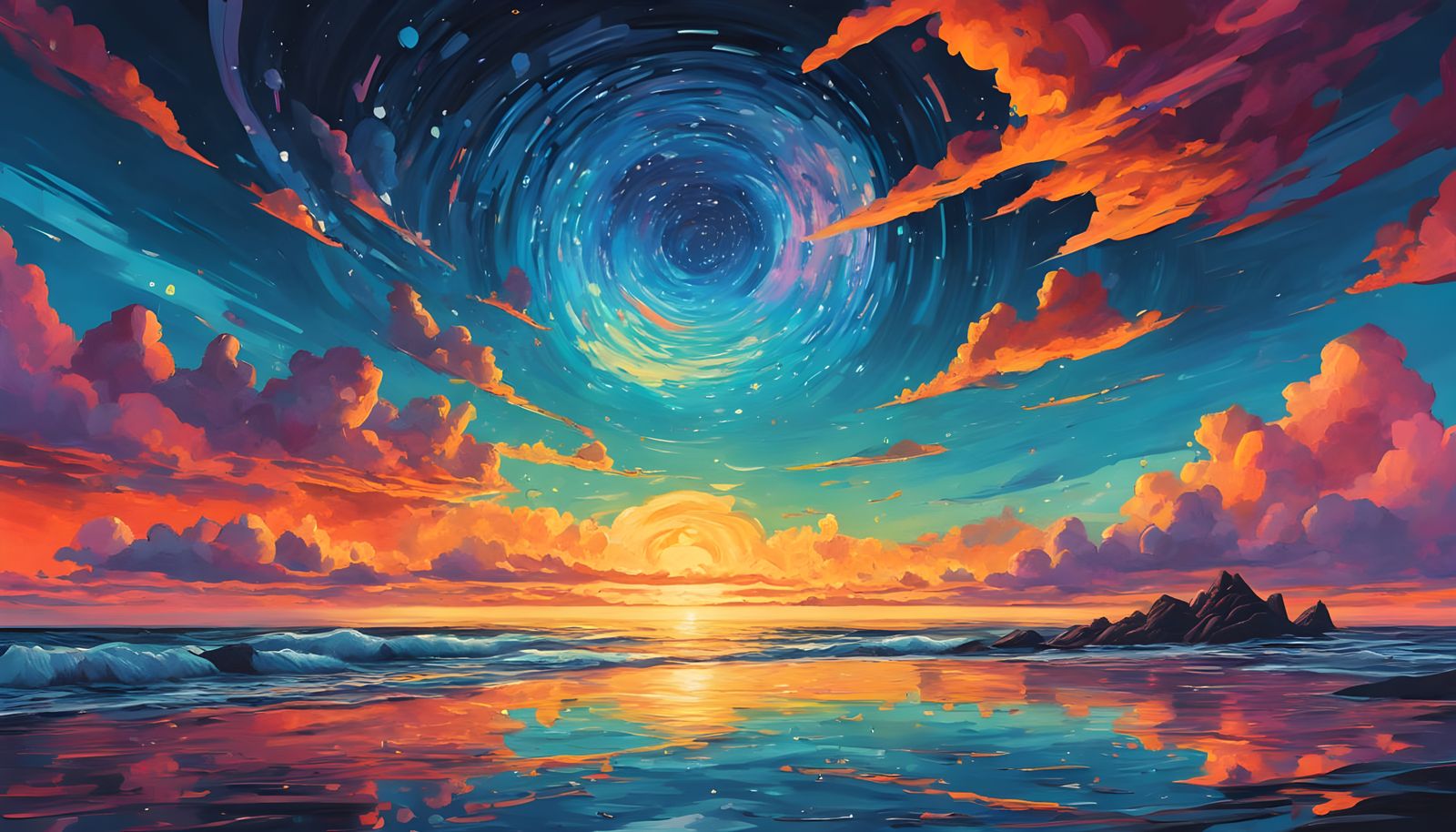 Cosmic Ocean Reflections in Neo-Cubist Style