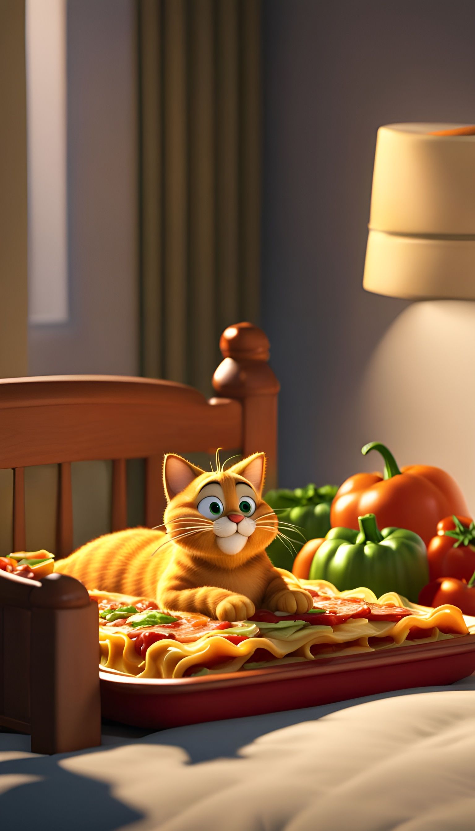Garfield in Bed with Lasagna: Animated Still Life