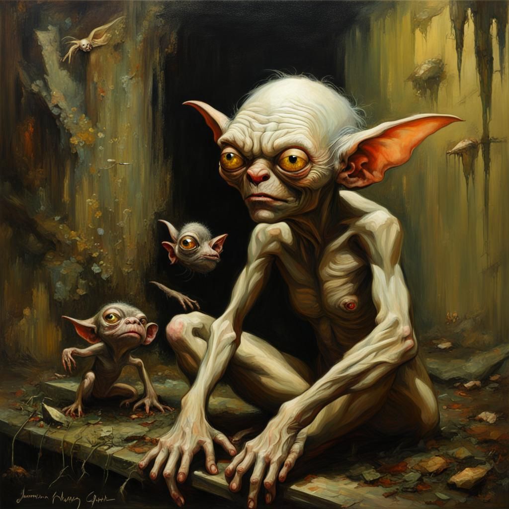 Surreal Lucifer Gremlin Gollum Hybrid Oil Painting