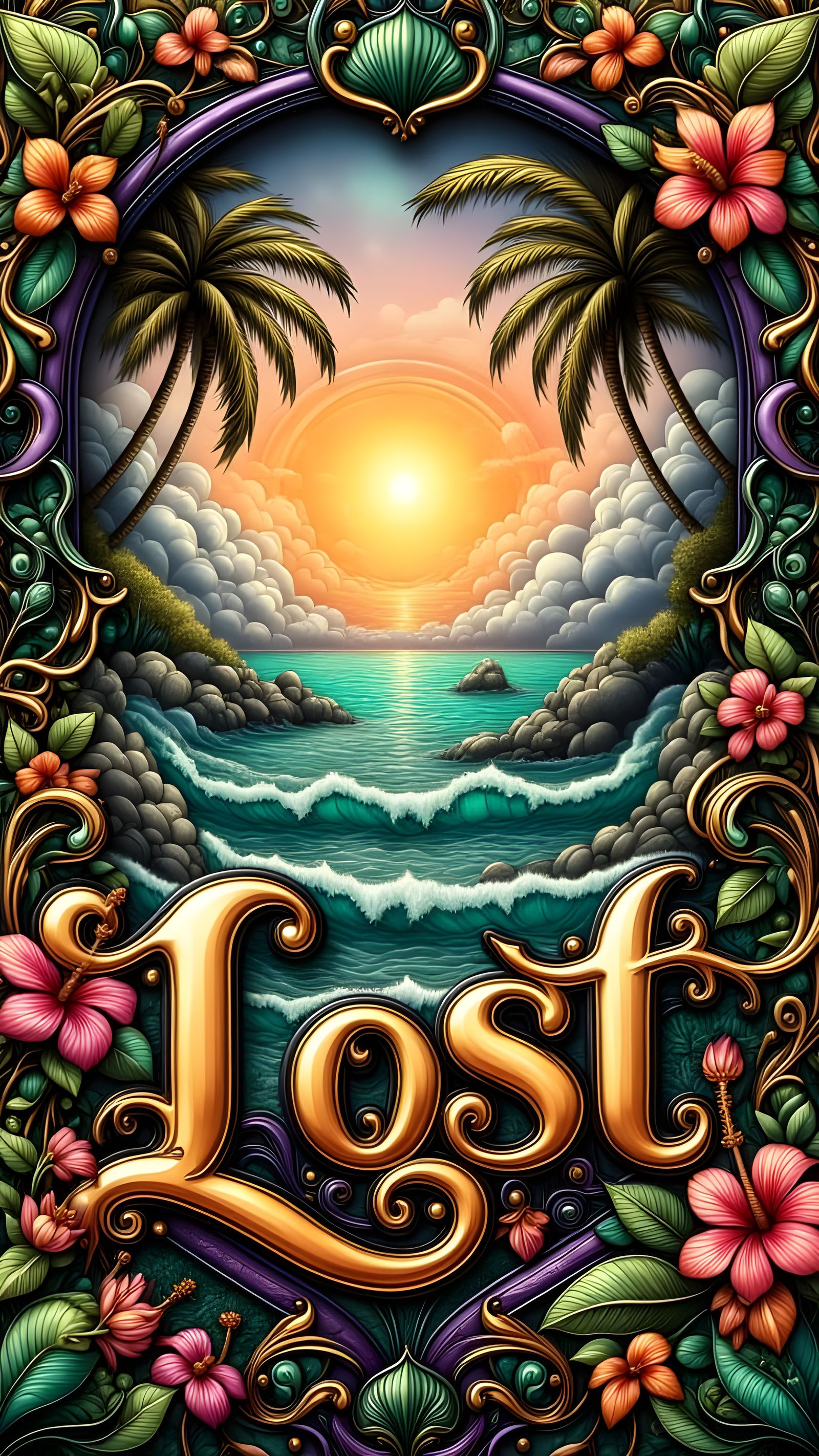 Tropical Sunset Fantasy with Shiny Dot Pattern