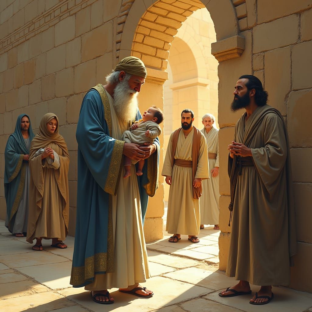 Elderly Prophet's Temple Encounter in Earth Tones
