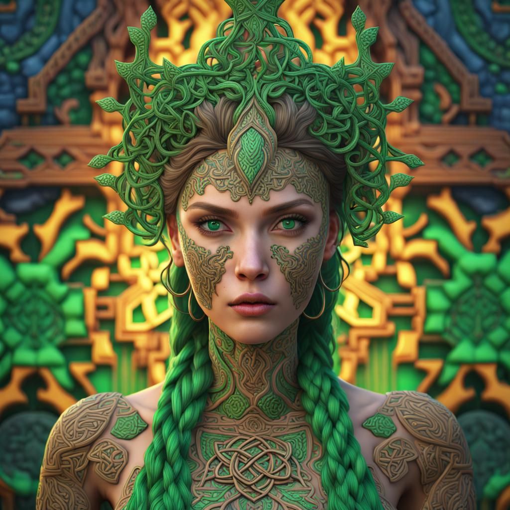 Celtic Emerald Portrait in Hyperrealistic Fantasy Style