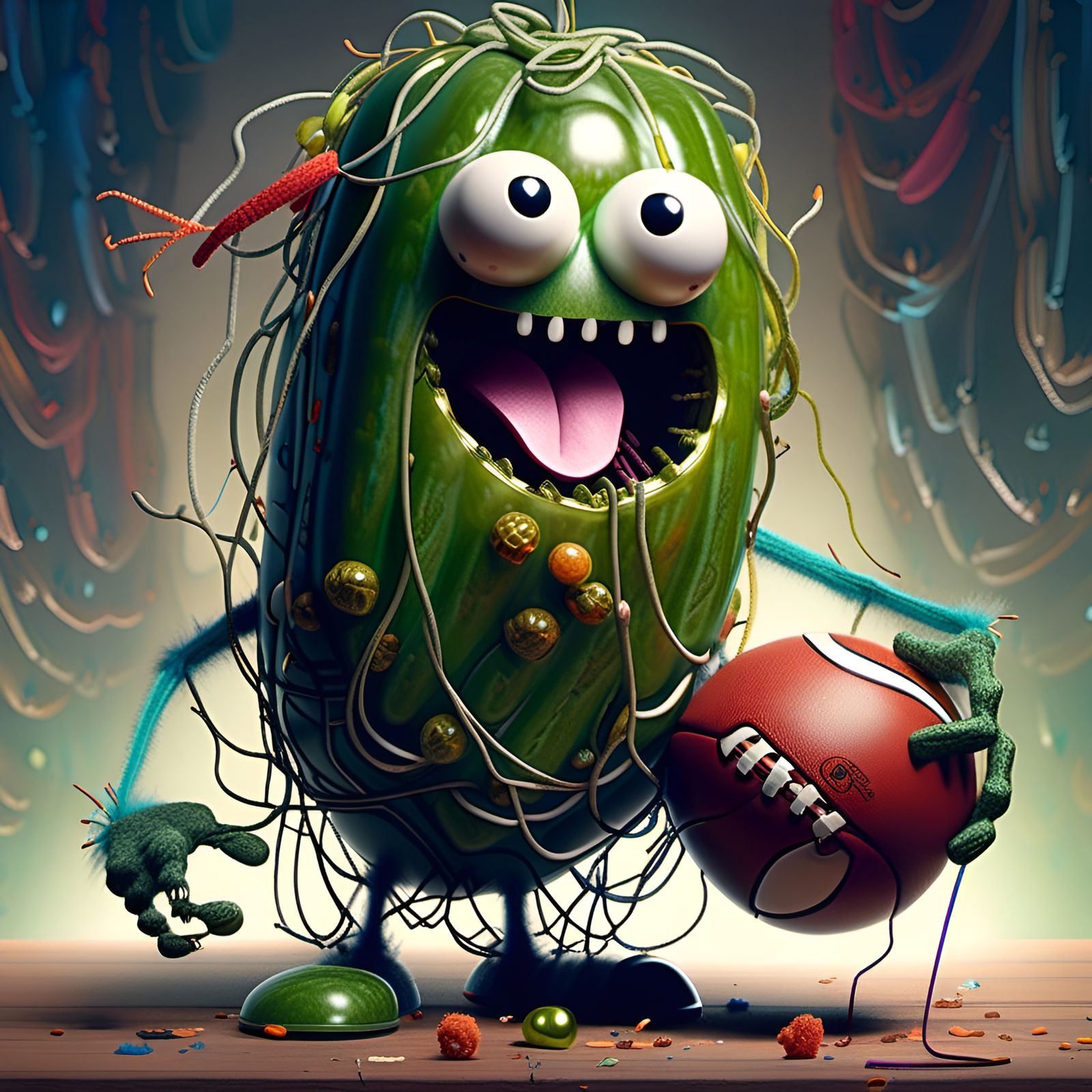 Anthropomorphic Pickle Portrait in Detailed Digital Illustra...