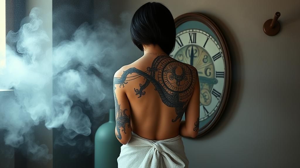 Woman with Surreal Tattoo in Dreamscape Mirror
