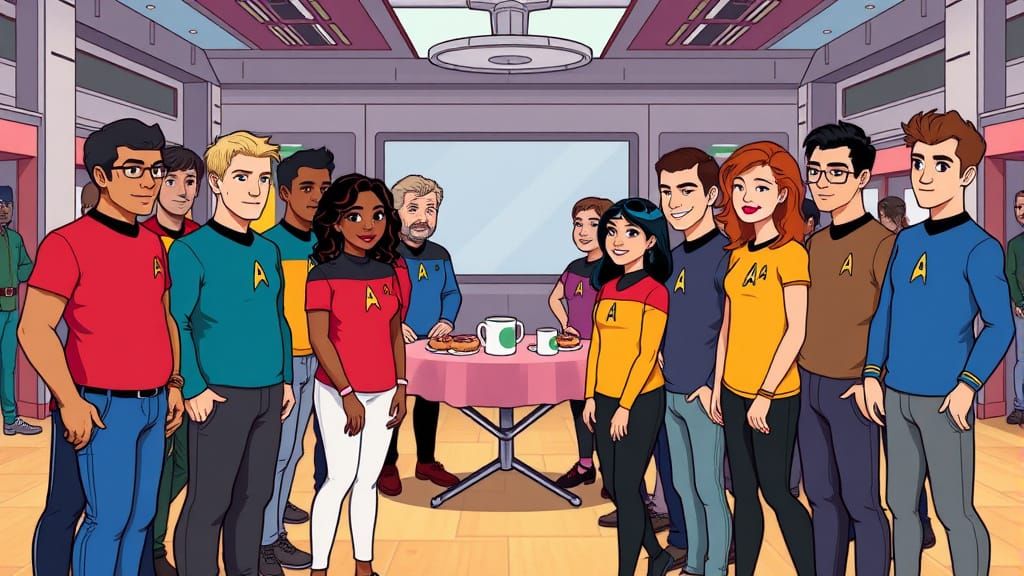 Trekkies Gathering in Cartoon Style