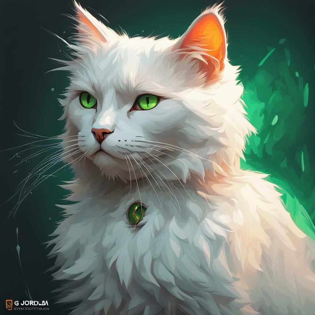 Hyperdetailed White Cat with Green Eyes in 8k