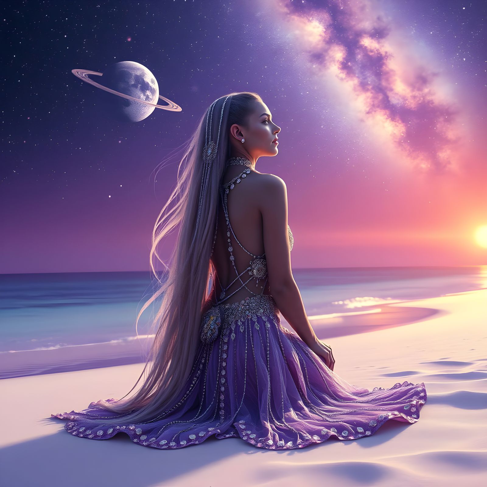 Galactic Sunset on an Alien Beach