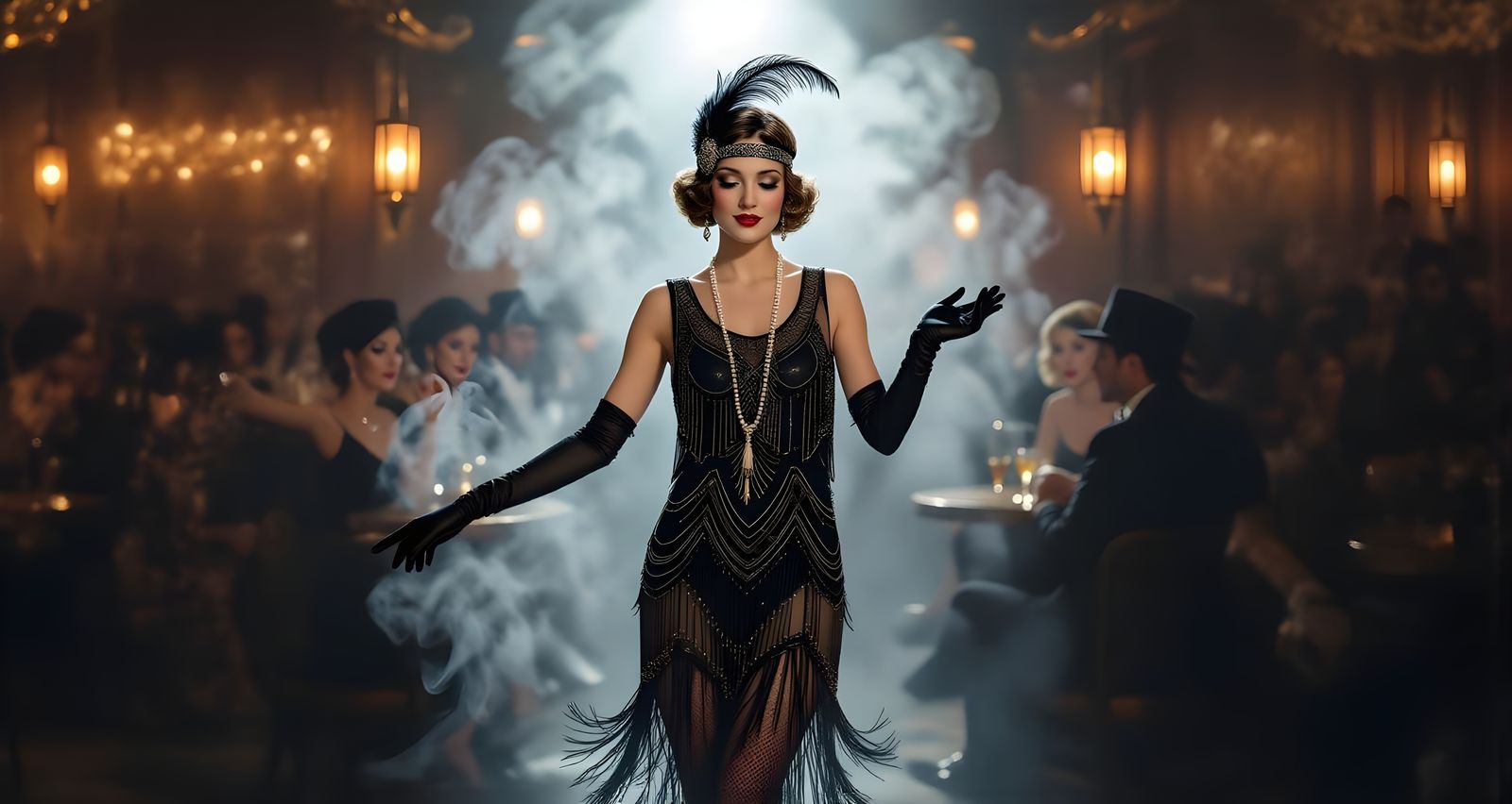 Flapper Dances in 1920s Speakeasy, Art Deco Style