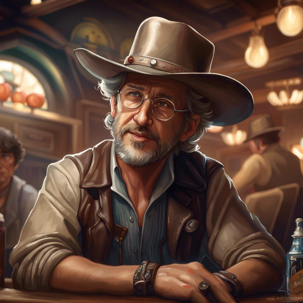 Cowboy at Cantina Bar, Hyperdetailed Portrait