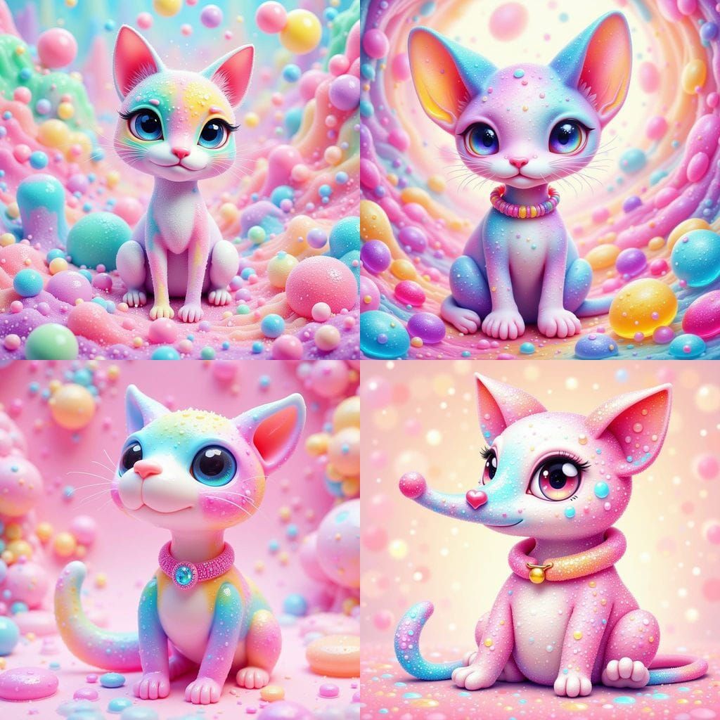 Gummy Cat Hybrid in Fluid Art Style