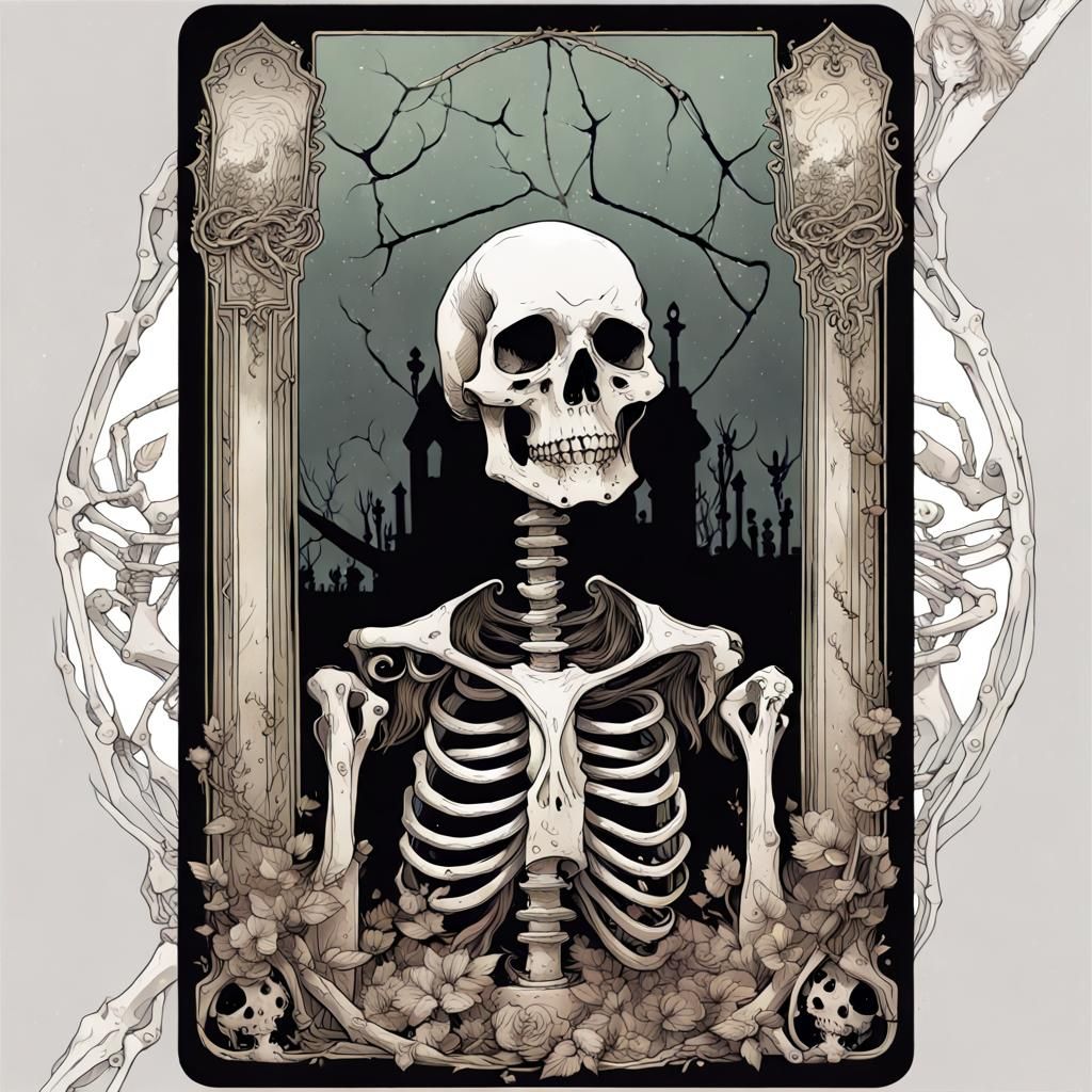 Death Skeleton Tarot Card: Intricate Digital Illustration