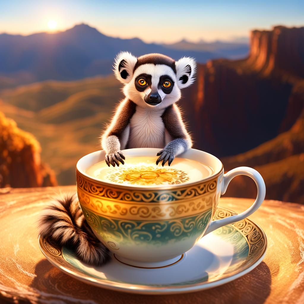 Lemur in Teacup: Fantasy Digital Painting