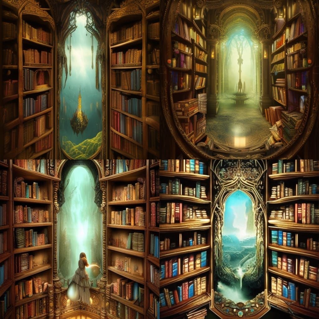 Magical Portal Hidden in Bookshelf, Digital Art