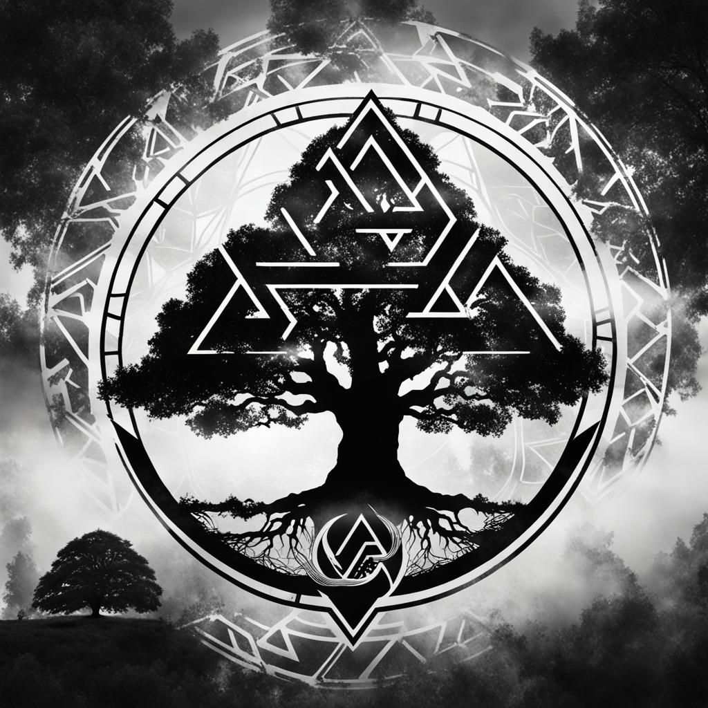 Valknut silhouette with the tree yggdrasil 1.0