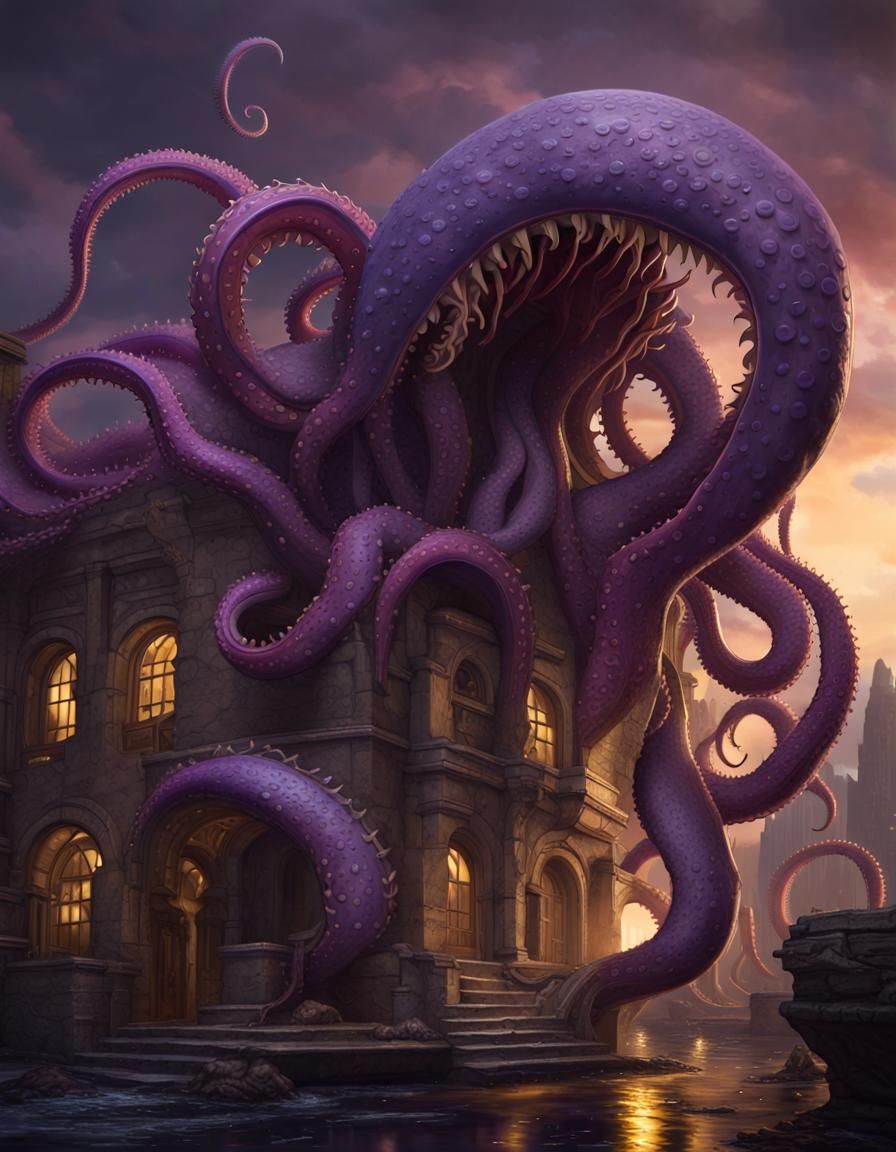 Giant Tentacle Mech Monster in Dark Fantasy Style