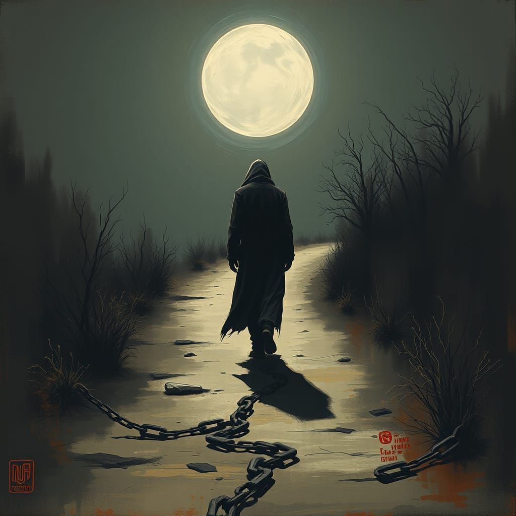 Eerie Mysticism: Lone Figure on a Winding Path