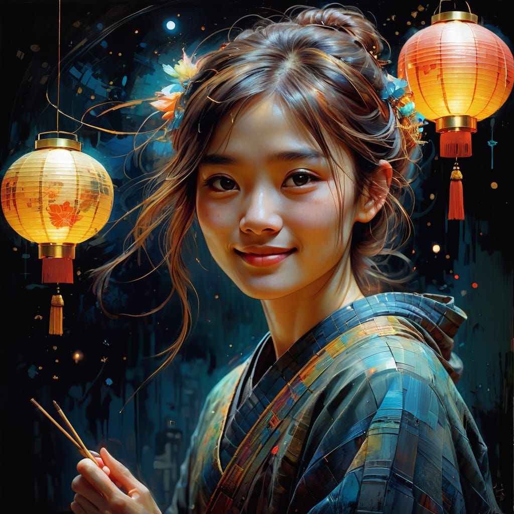 Surreal Nighttime Portrait in Romantic Oil Painting Style