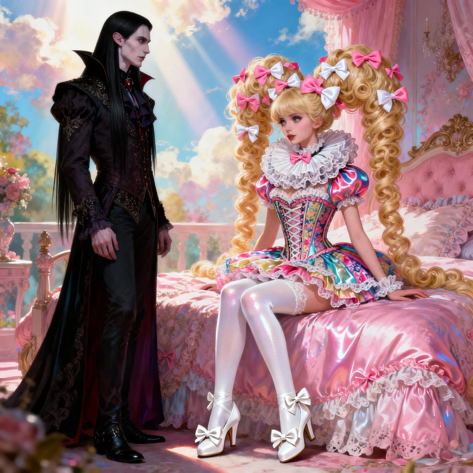 Vampire King Gazes at Princess in Girly Bedroom