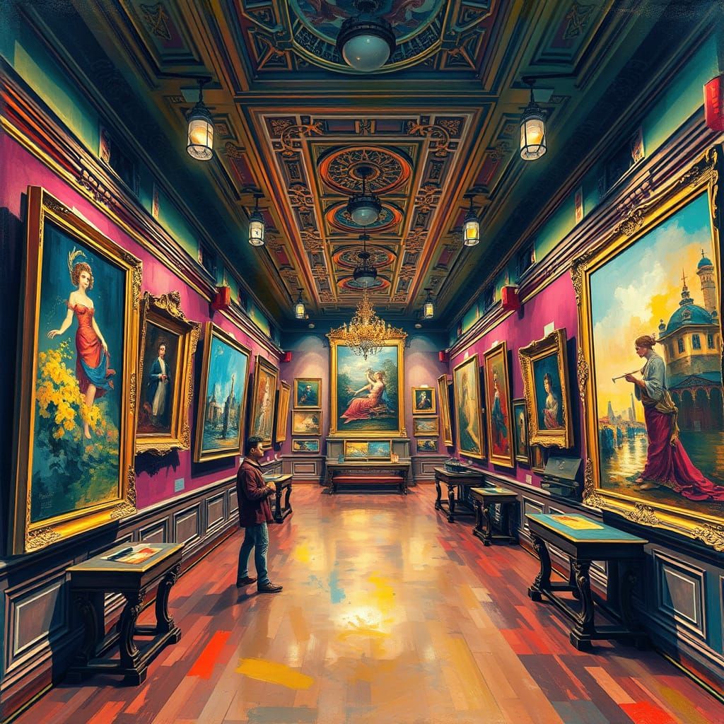 Dynamic Gouache Art Gallery in Impressionist Style