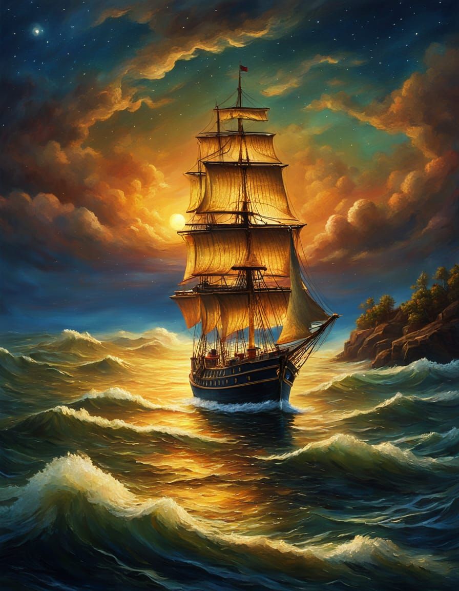 Eighteenth Century Sail Ship in Romanticism Style