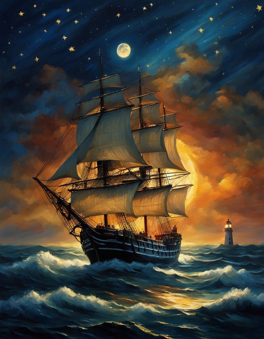 Eighteenth Century Sail Ship in Romantic Style