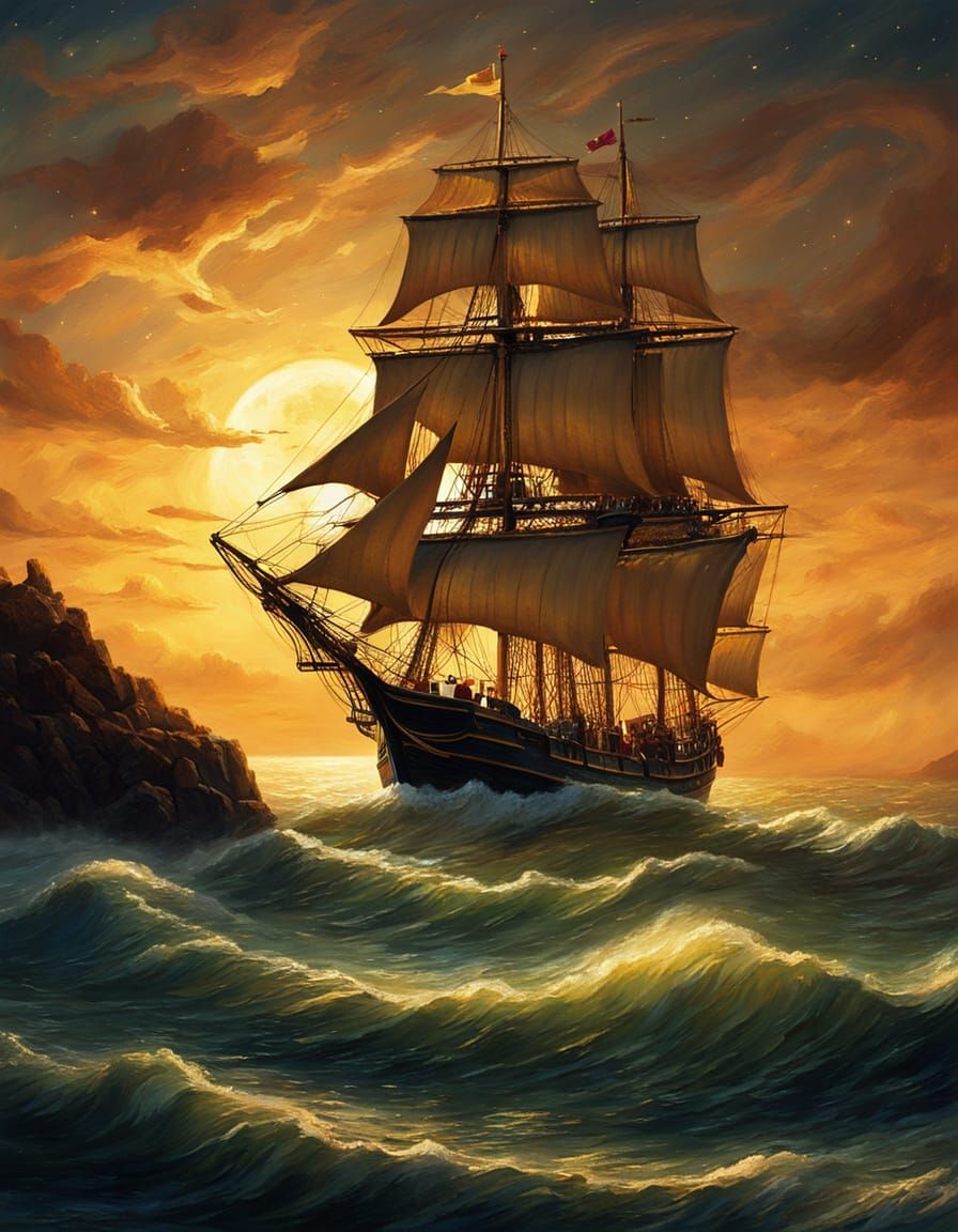 Eighteenth Century Sail Ship in Romanticism Style